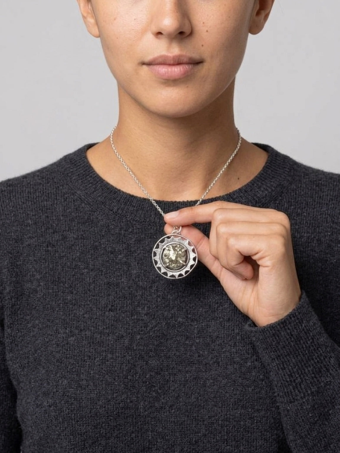Pyrite Crystal Sterling Silver Sun Necklace