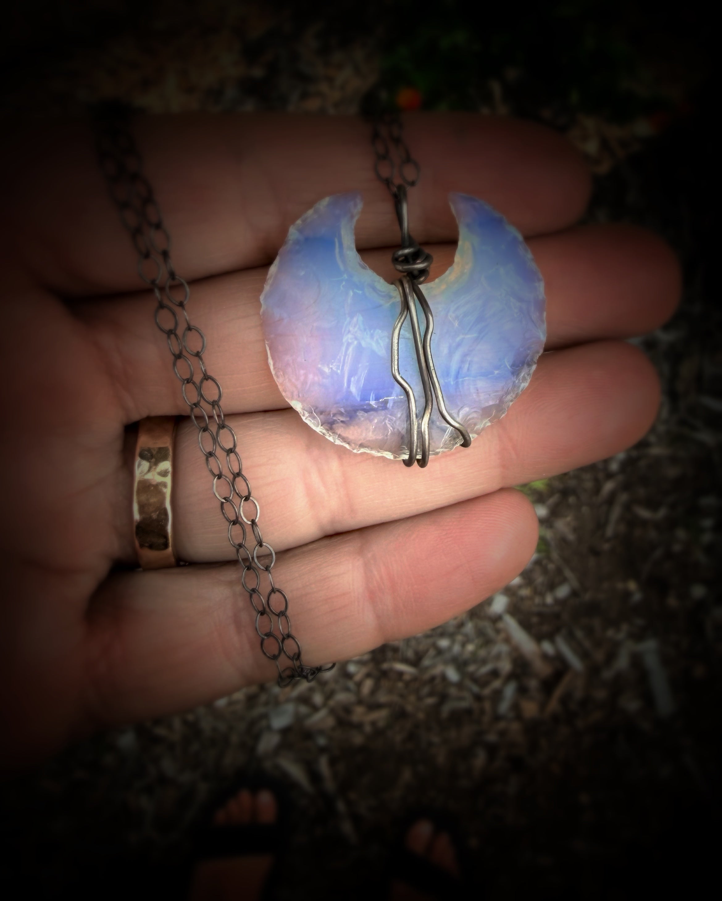 Opalite Crescent Wire Wrapped Pendant