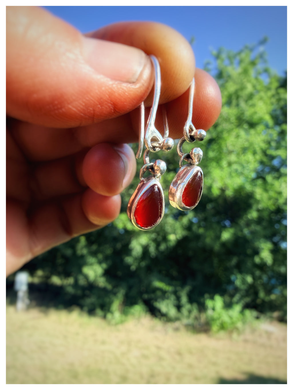 Tiny Carnelian Teardrop Dangle Sterling Silver Earrings