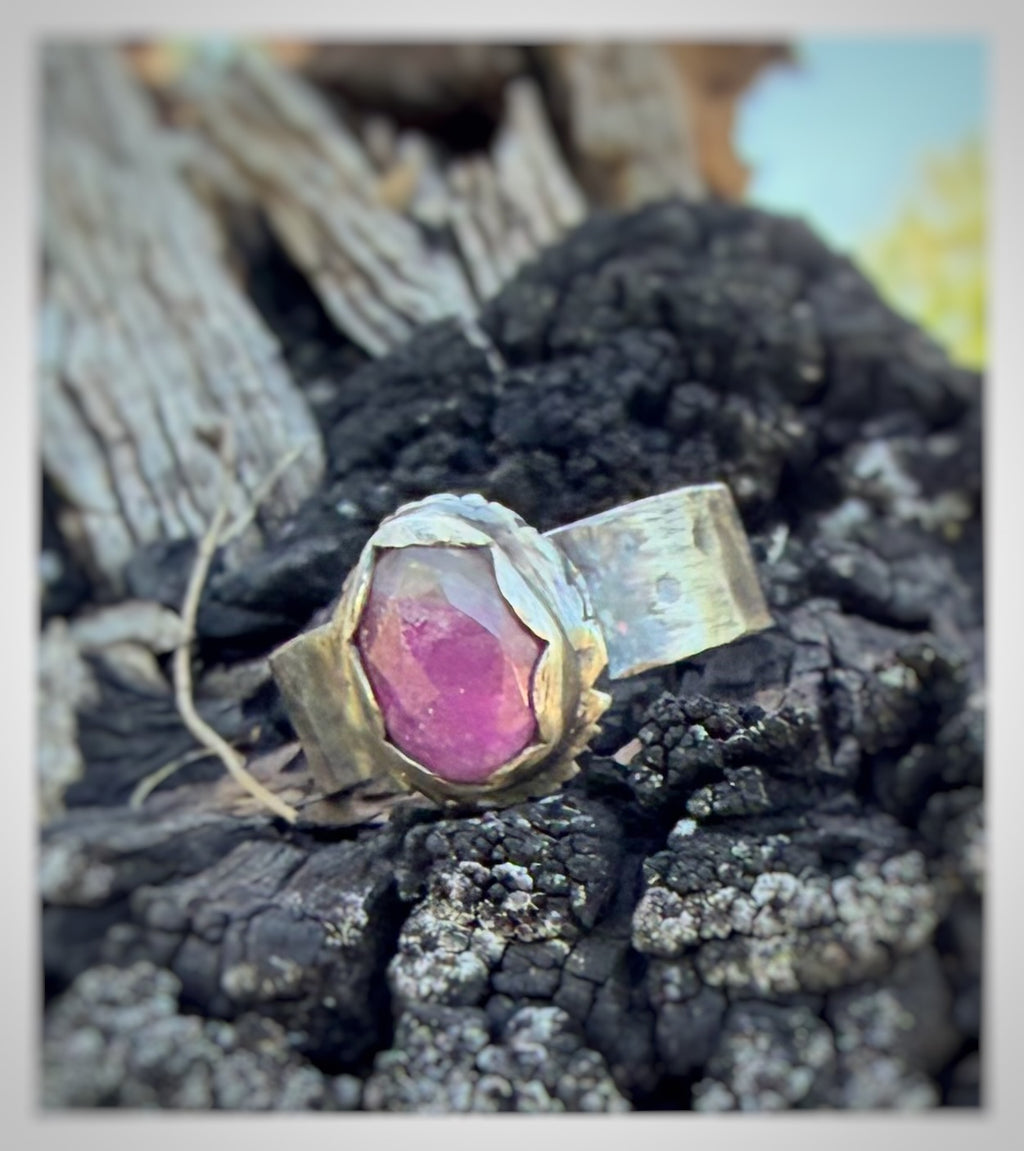 Pink Tourmaline Rose Cut Sterling Silver Ring