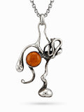 Sculptural Amber Dainty Sterling Silver Pendant