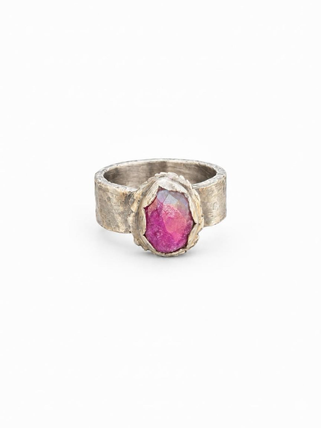 Pink Tourmaline Rose Cut Sterling Silver Ring