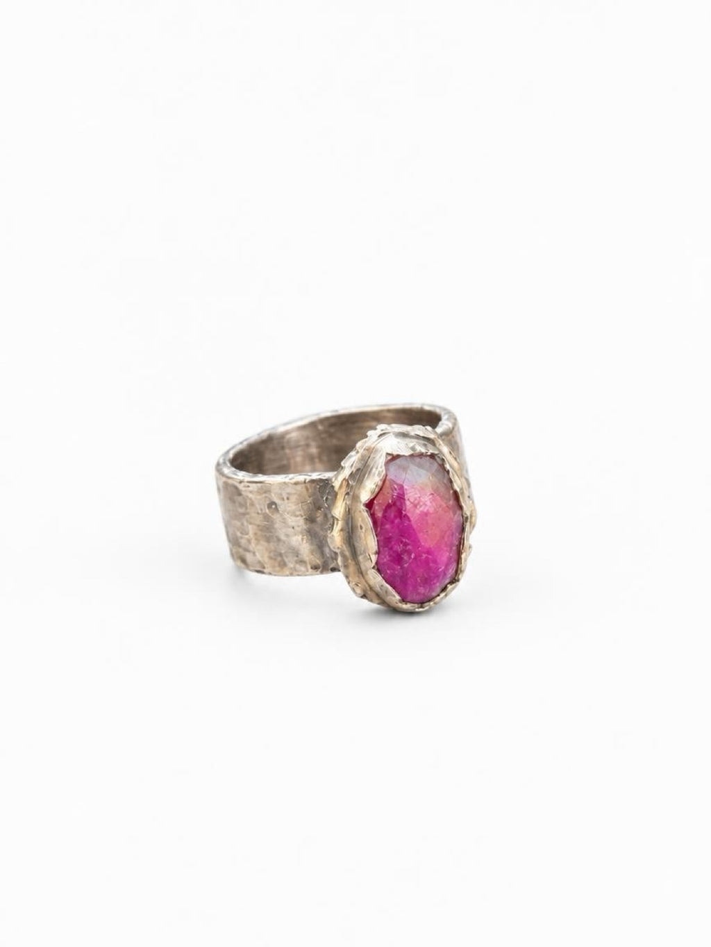 Pink Tourmaline Rose Cut Sterling Silver Ring