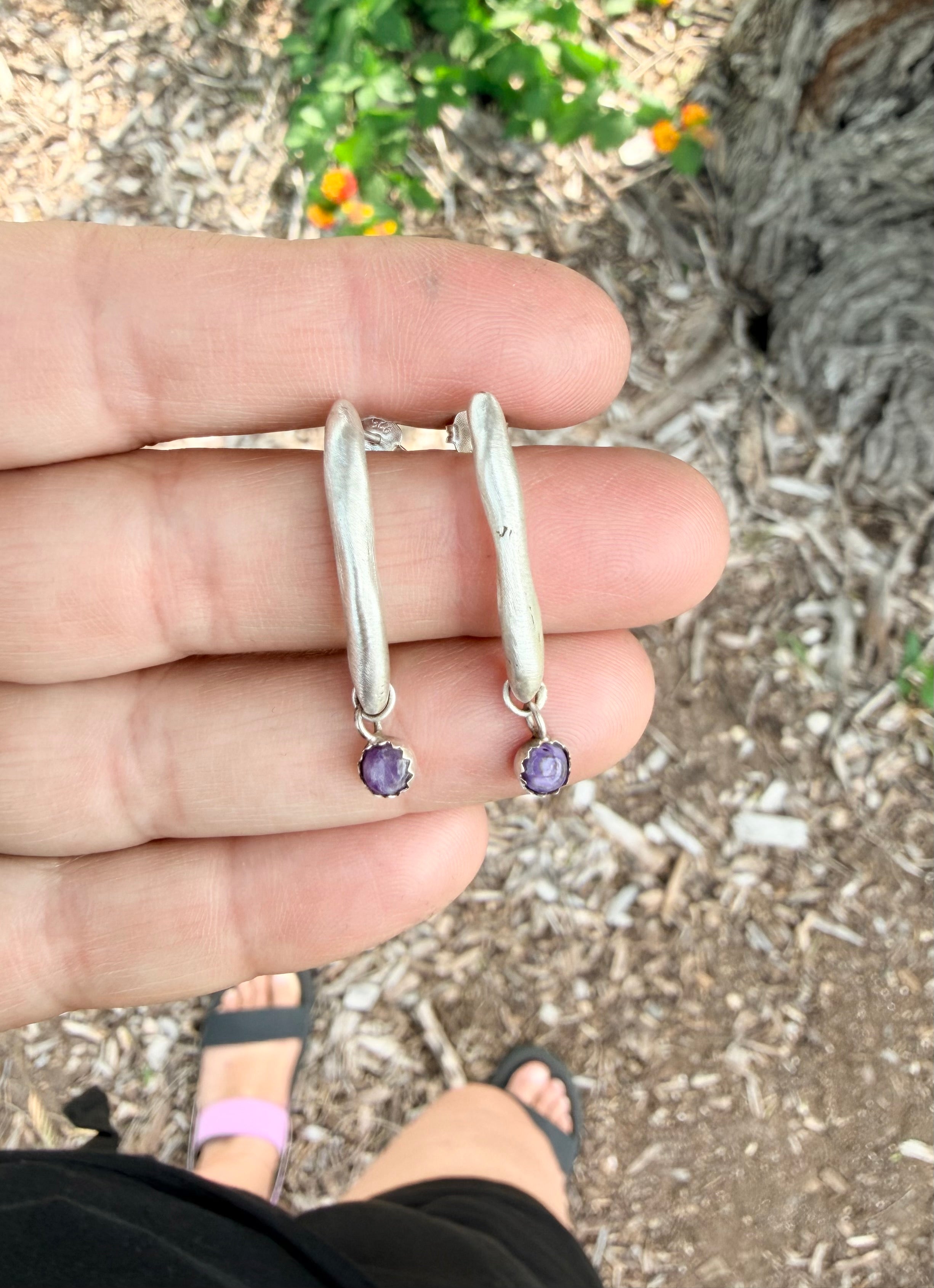 Charoite Crescent Earrings