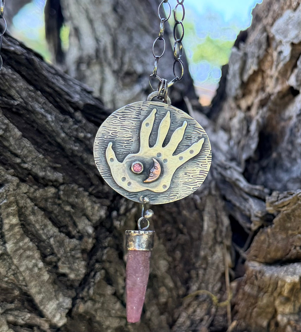 The Night is my Time Opossum Paw Raw Ruby Necklace