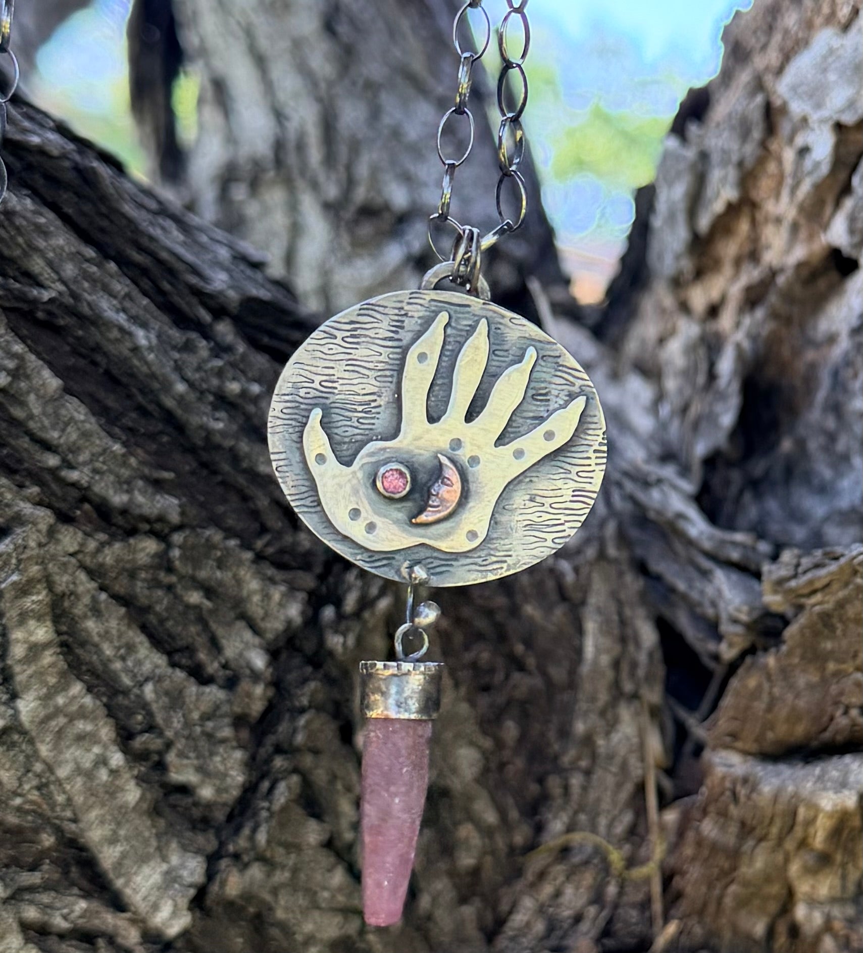 The Night is my Time Opossum Paw Raw Ruby Necklace