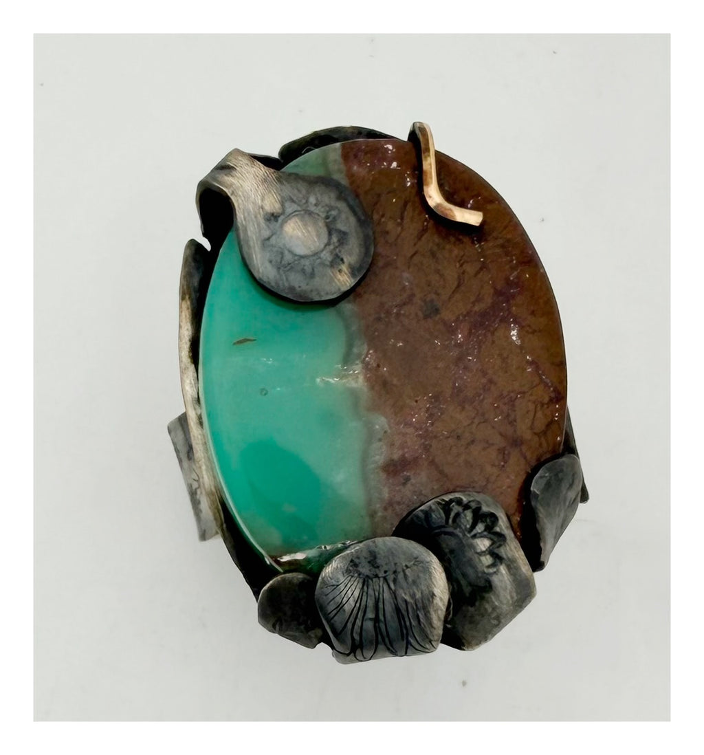Chrysoprase Sun & Flowers Ring
