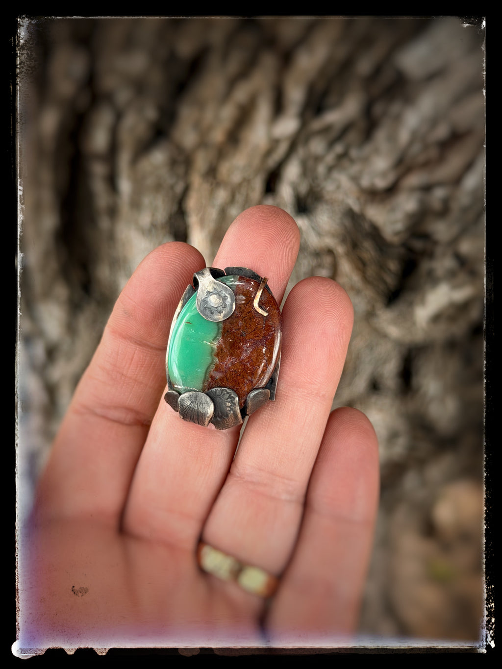Chrysoprase Sun & Flowers Ring