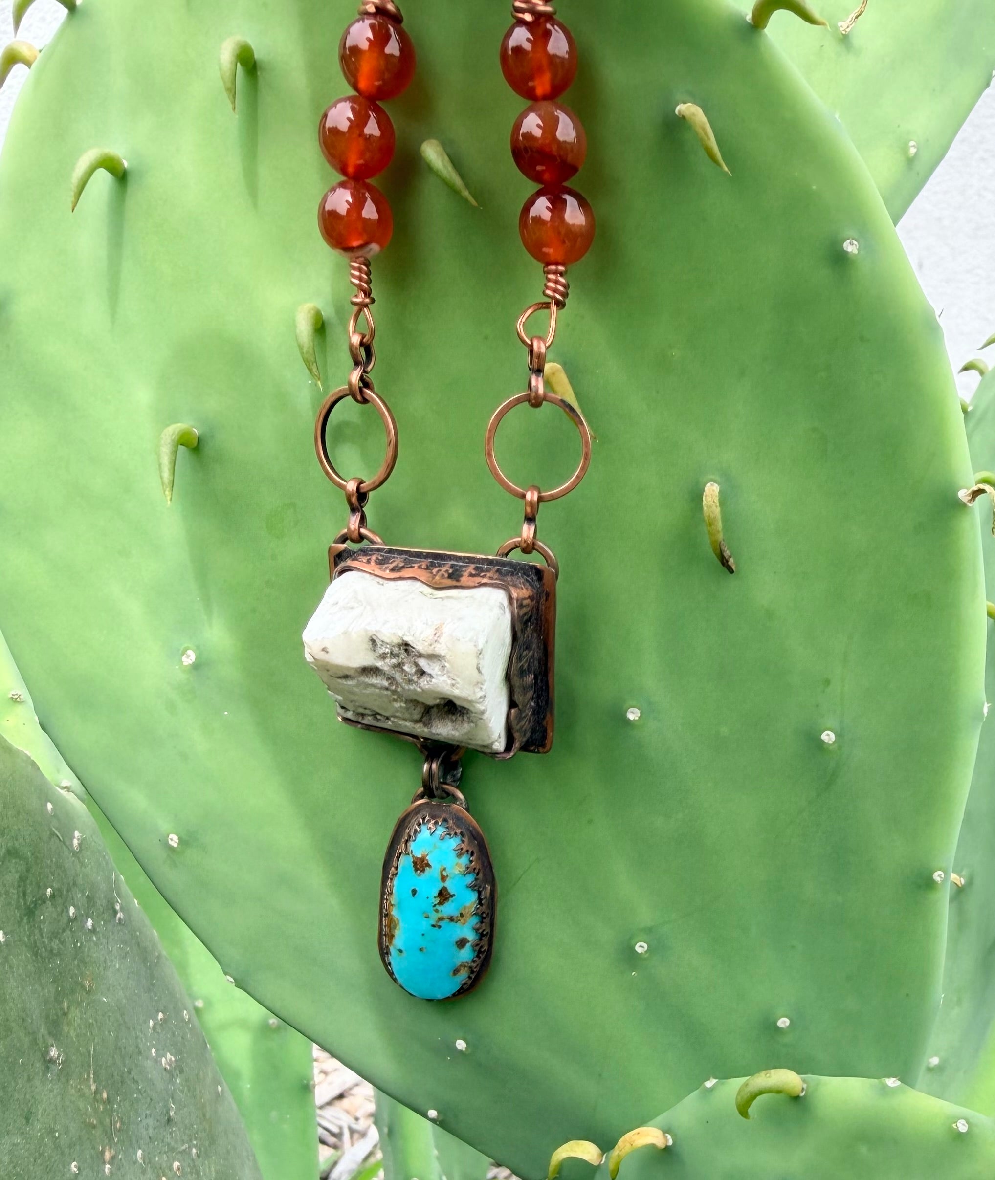 Desert Love Scolescite Turquoise Carnelian Necklace