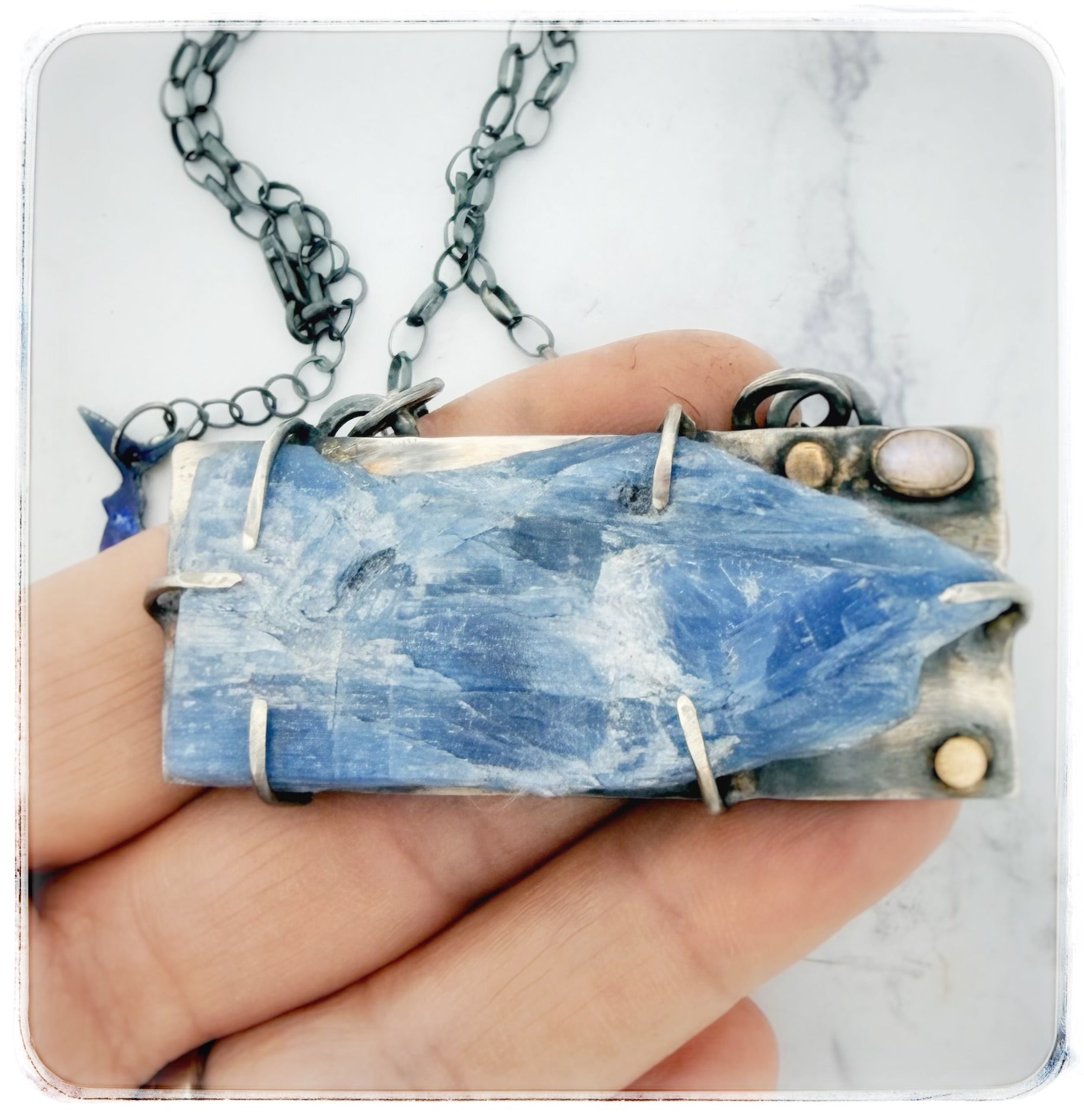 Raw Kyanite Sharks Swimming Necklace