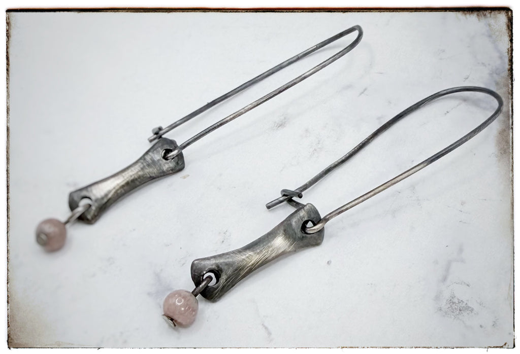Rhodochrosite Bead Bar Dangle Earrings
