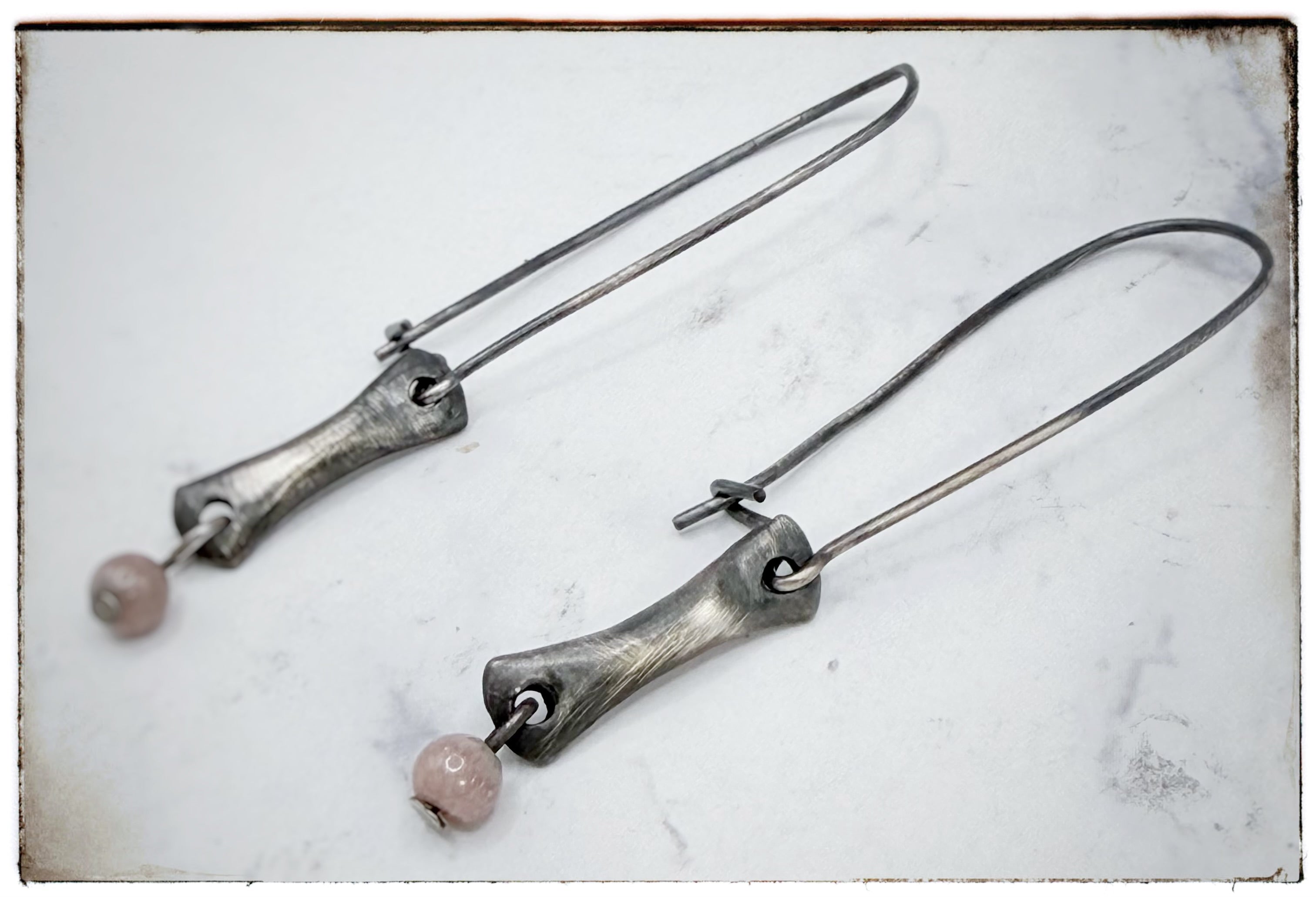 Rhodochrosite Bead Bar Dangle Earrings