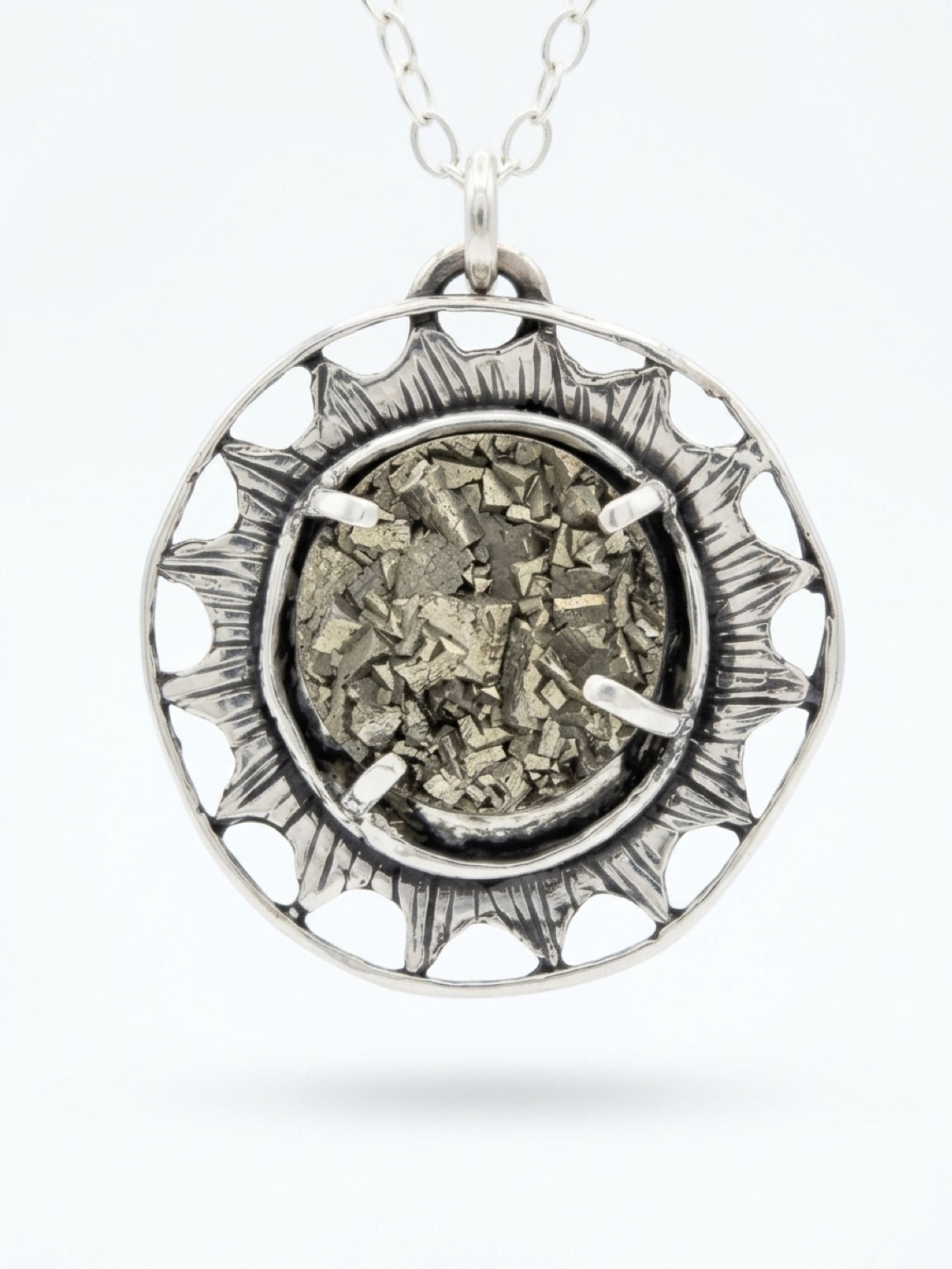 Pyrite Crystal Sterling Silver Sun Necklace
