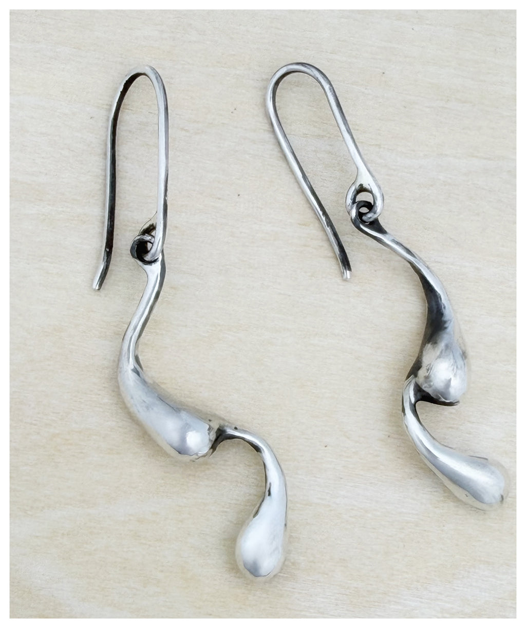 Sculptural Water Drop Sterling Silver Earrings