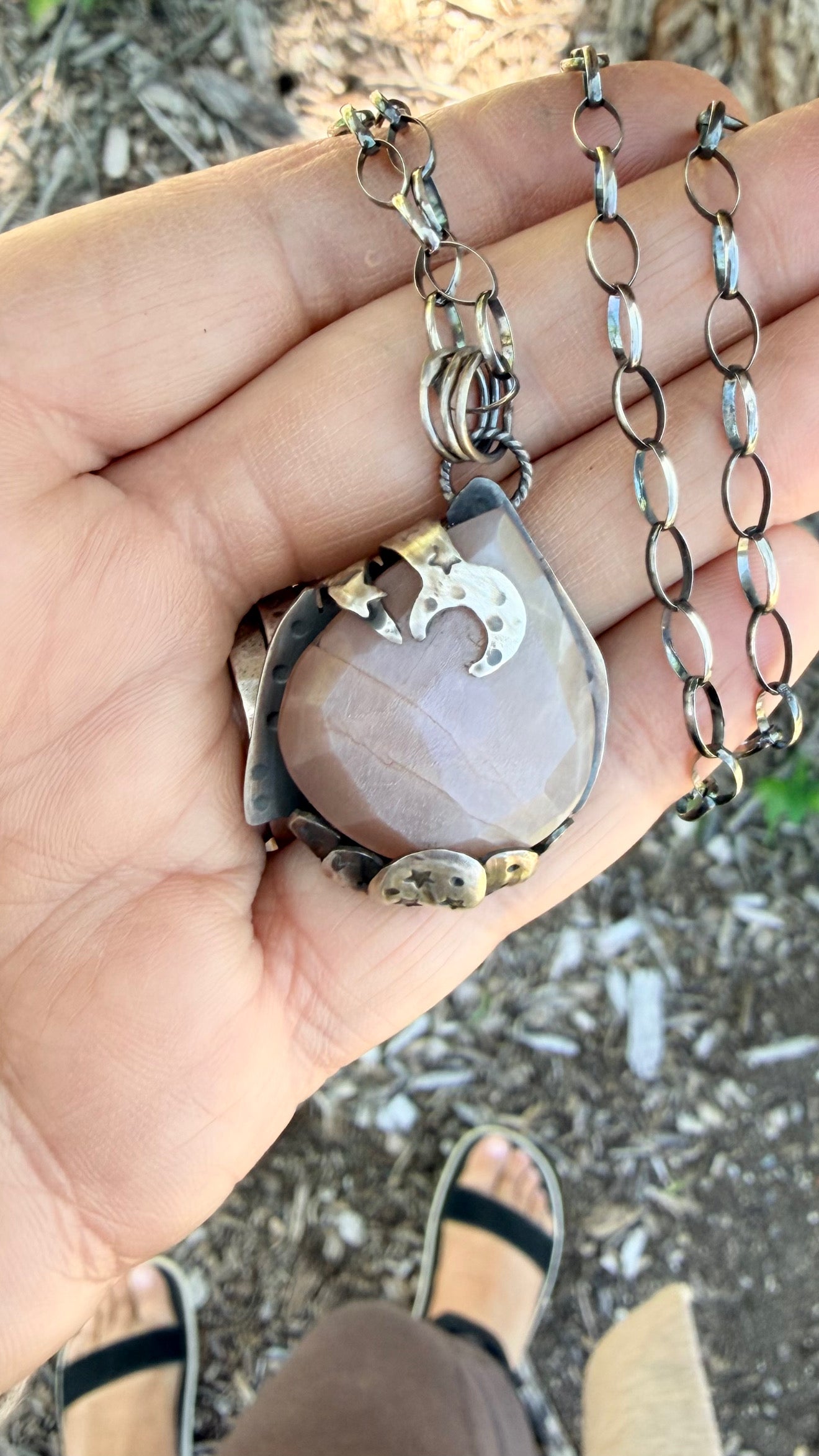 Moonstone Teardrop Asymmetrical Pendant