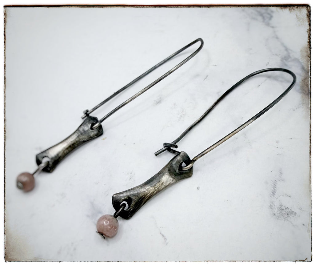 Rhodochrosite Bead Bar Dangle Earrings