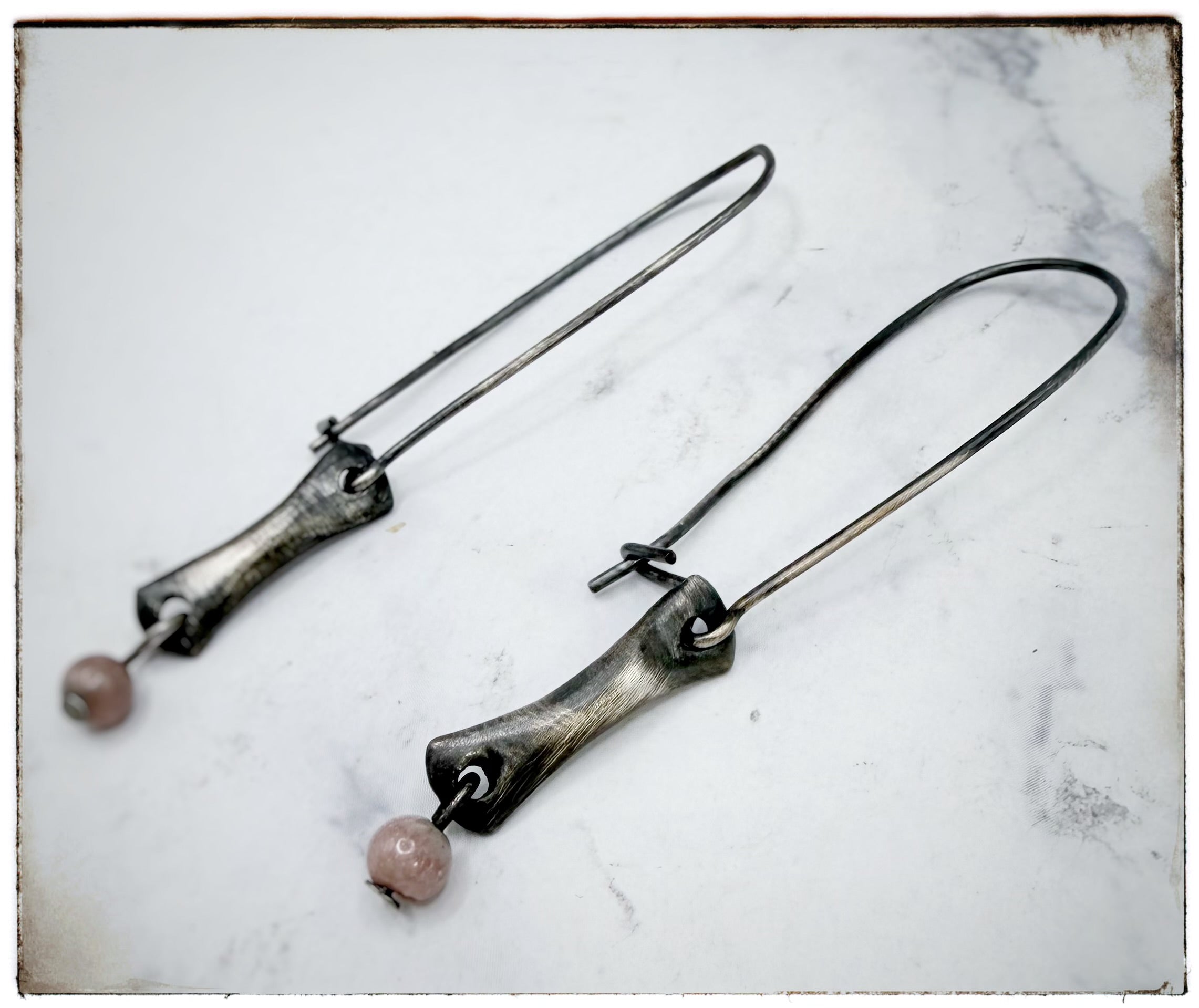 Rhodochrosite Bead Bar Dangle Earrings