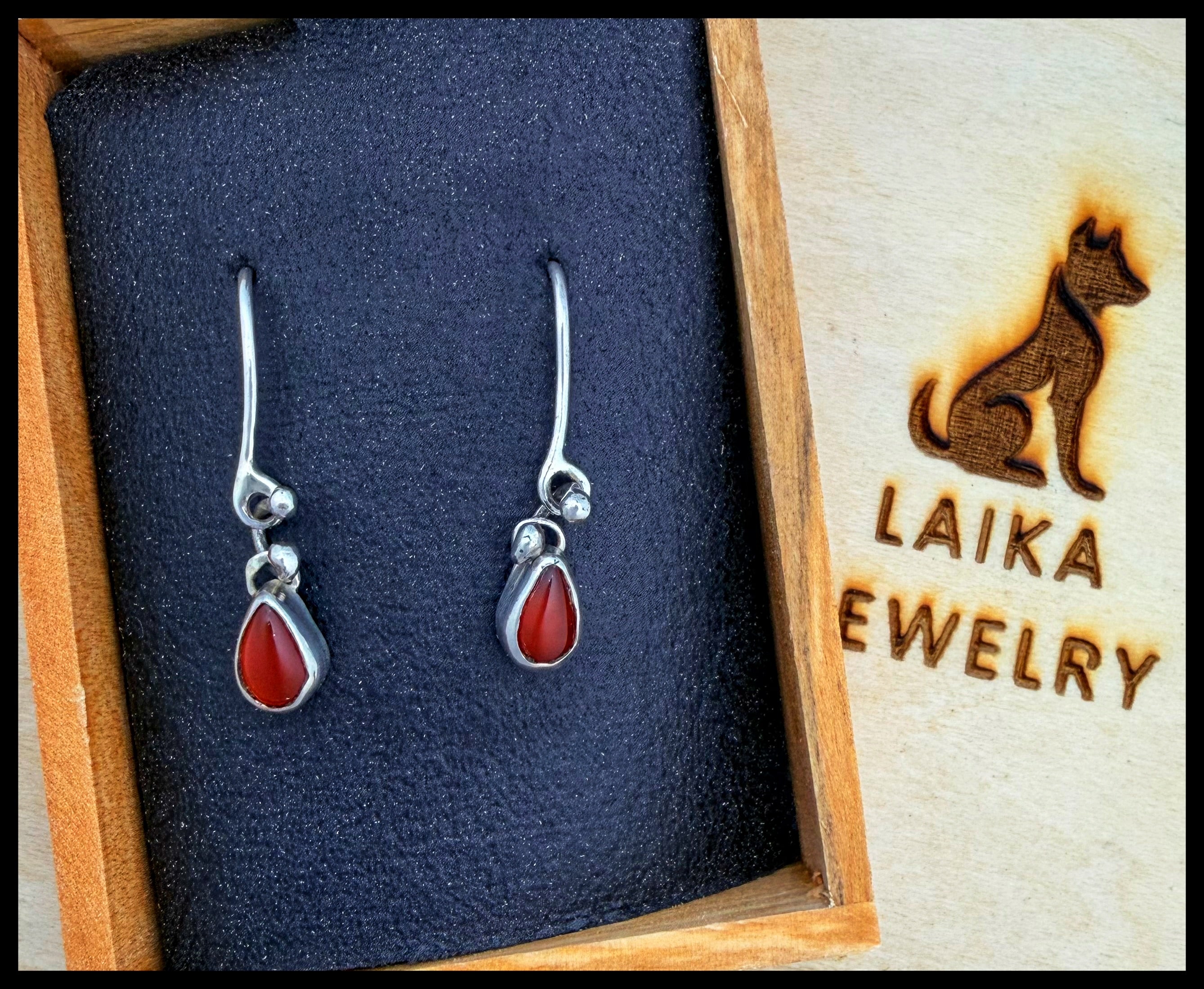 Tiny Carnelian Teardrop Dangle Sterling Silver Earrings