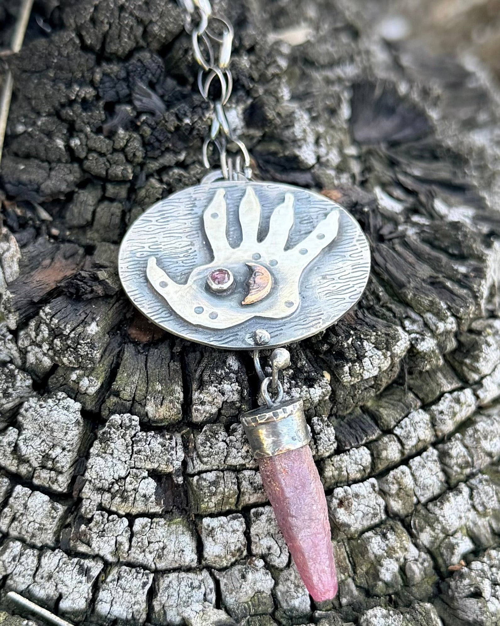 The Night is my Time Opossum Paw Raw Ruby Necklace