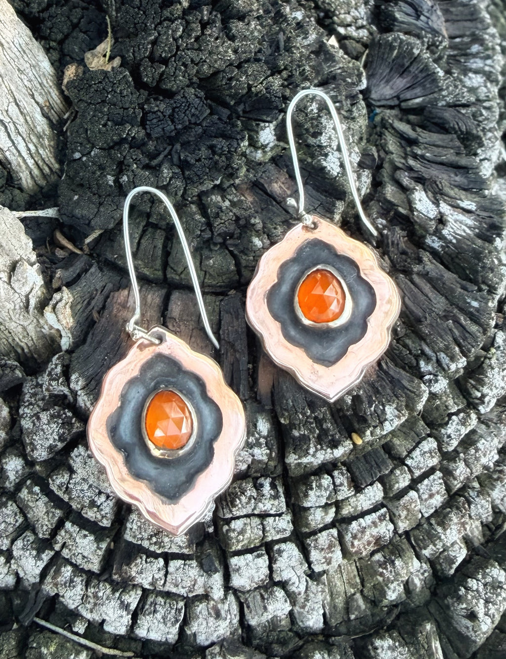 Boho Rose Cut Carnelian Dangle Earrings