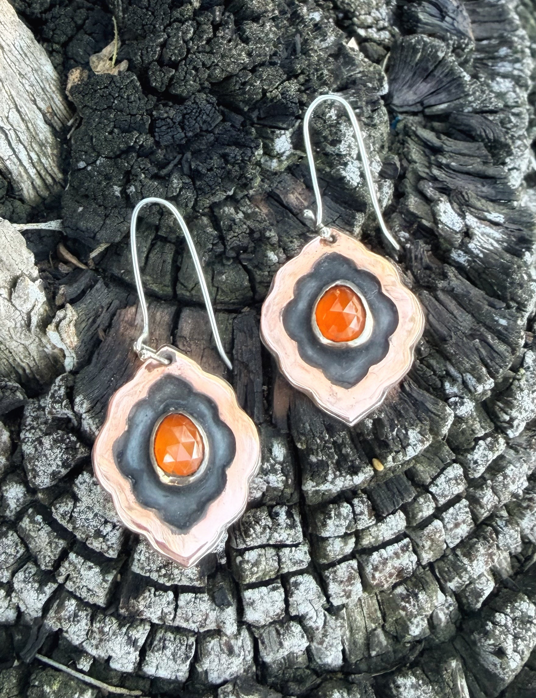 Boho Rose Cut Carnelian Dangle Earrings