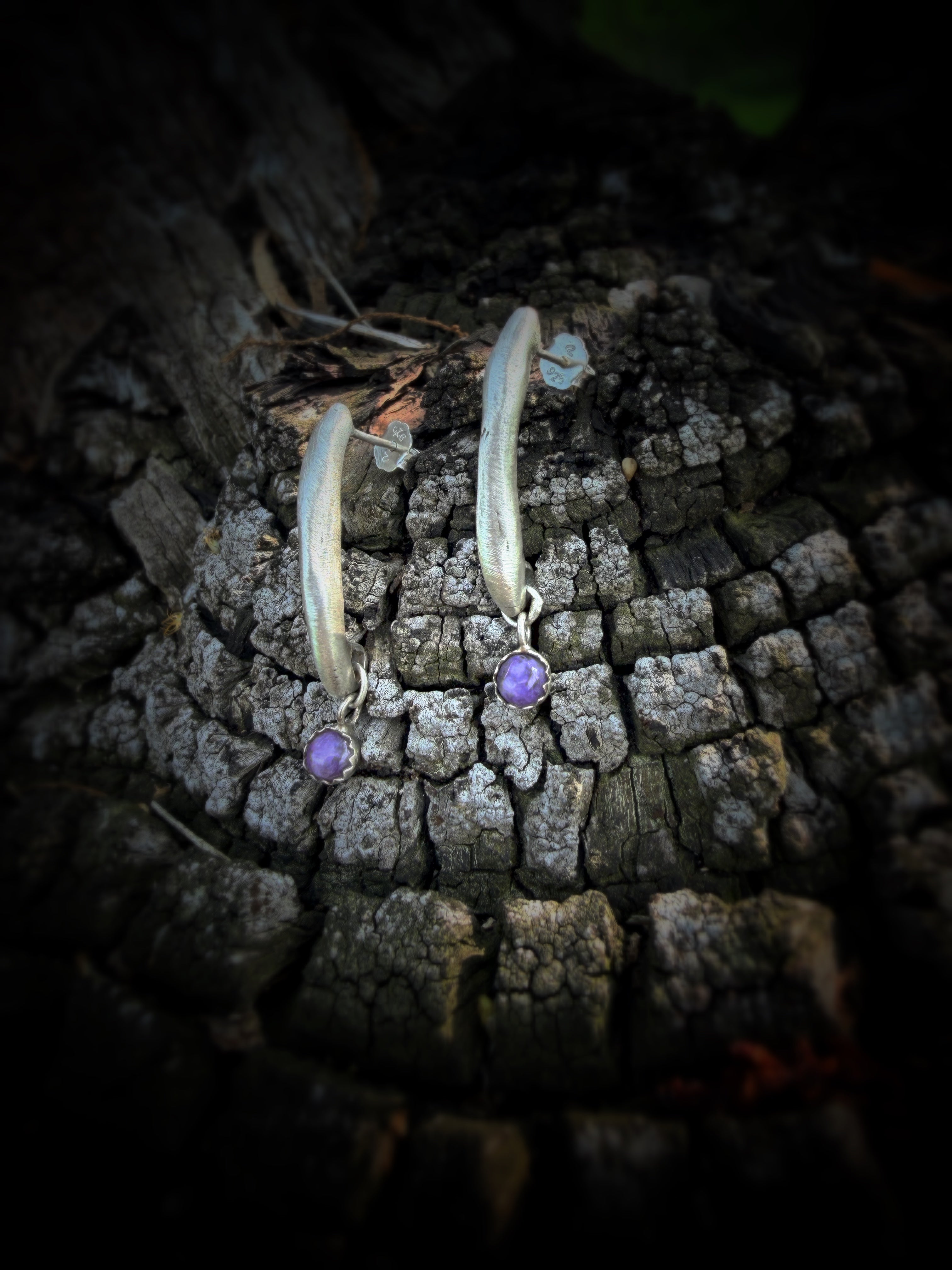Charoite Crescent Earrings