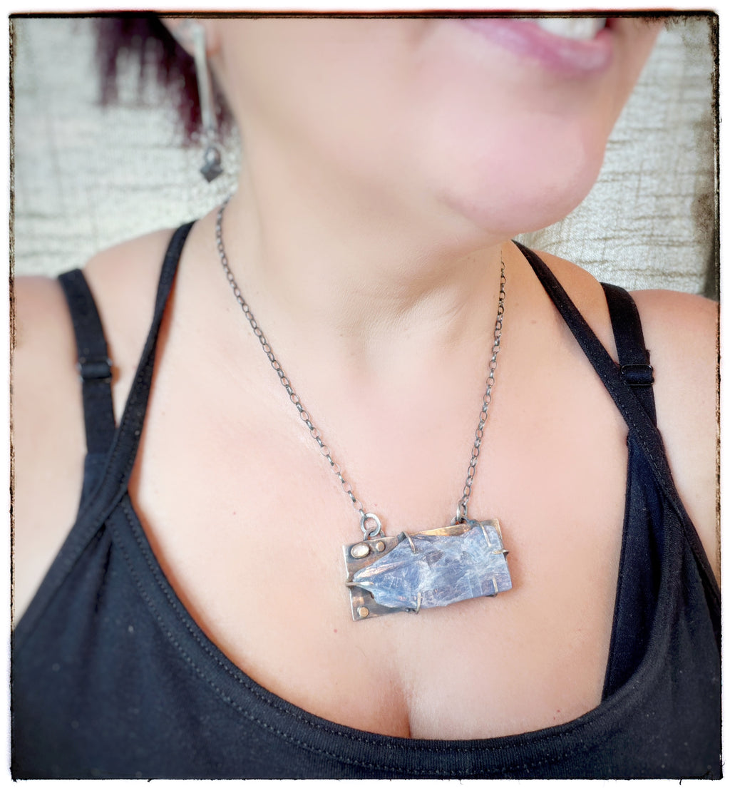 Raw Kyanite Sharks Swimming Necklace