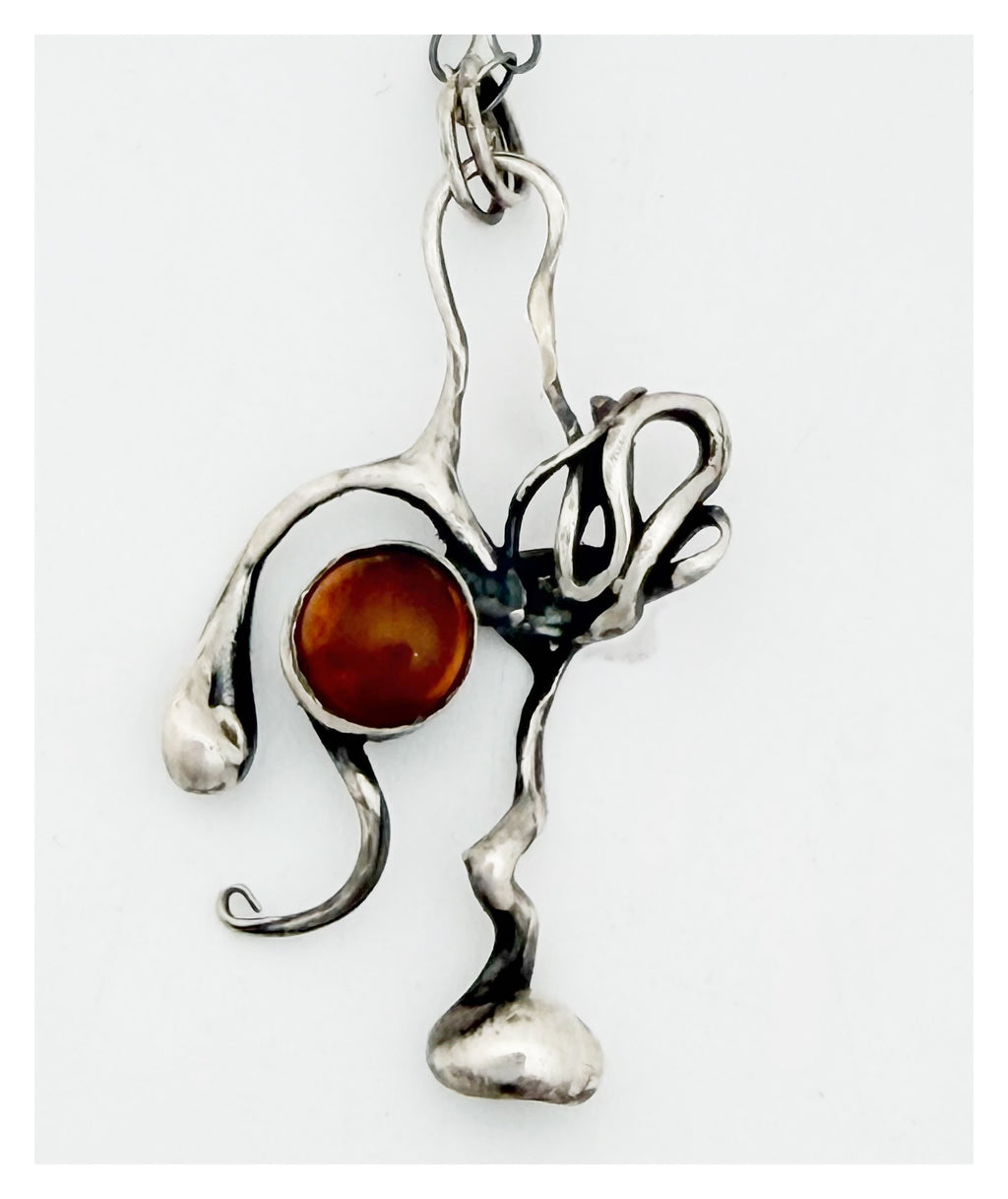 Sculptural Amber Dainty Sterling Silver Pendant
