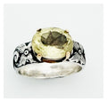 Floral Faceted Lemon Quartz Sterling Silver Band Ring