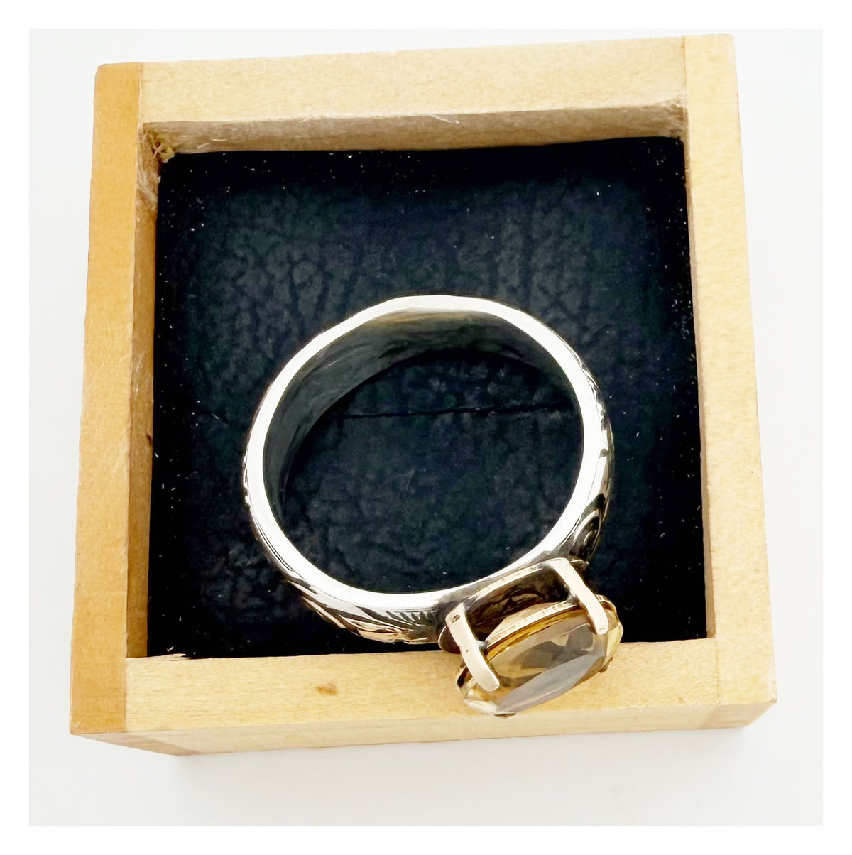 Floral Faceted Citrine Sterling Silver Band Ring