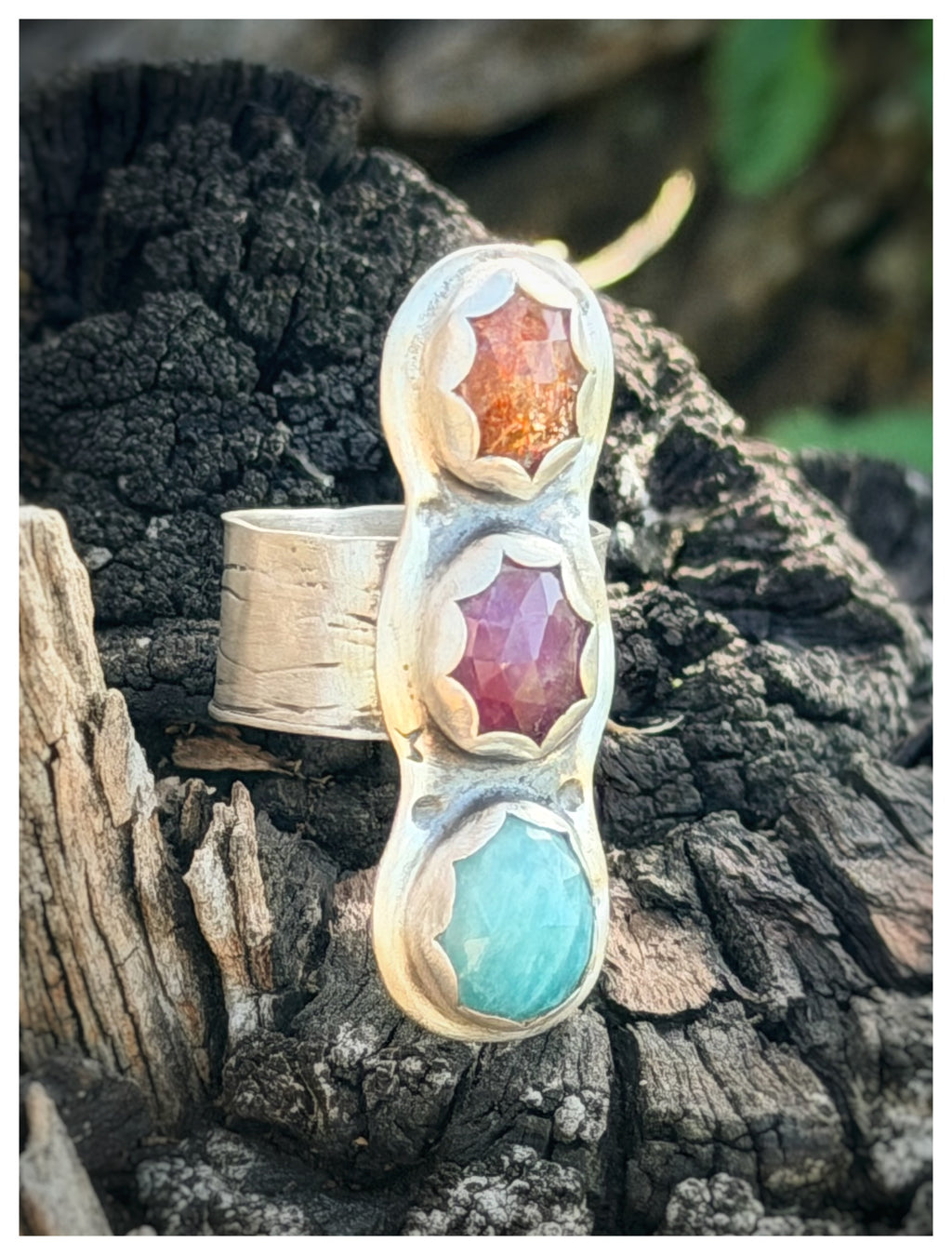 3 Stone Sterling Silver Rainbow Ring