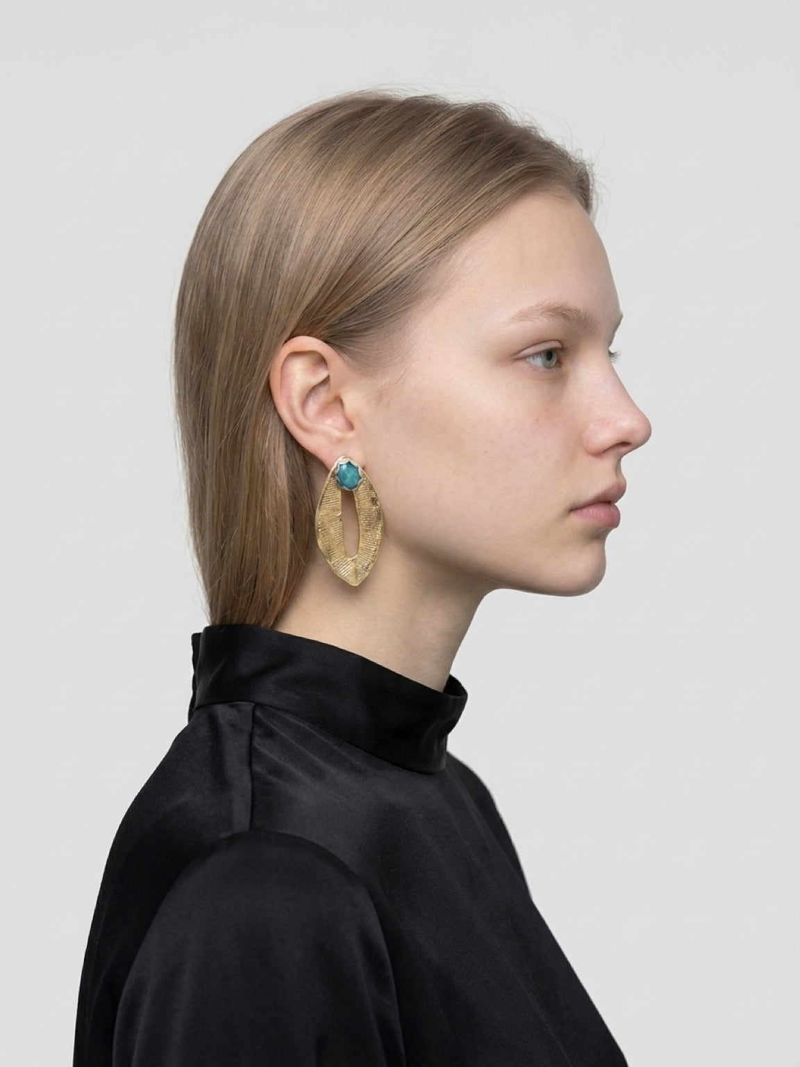 Rose-Cut Amazonite Sterling Silver with Gold Leaf Pattern Ear Jacket Earrings