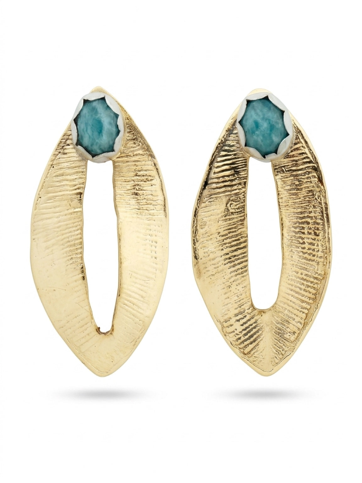 Rose-Cut Amazonite Sterling Silver with Gold Leaf Pattern Ear Jacket Earrings
