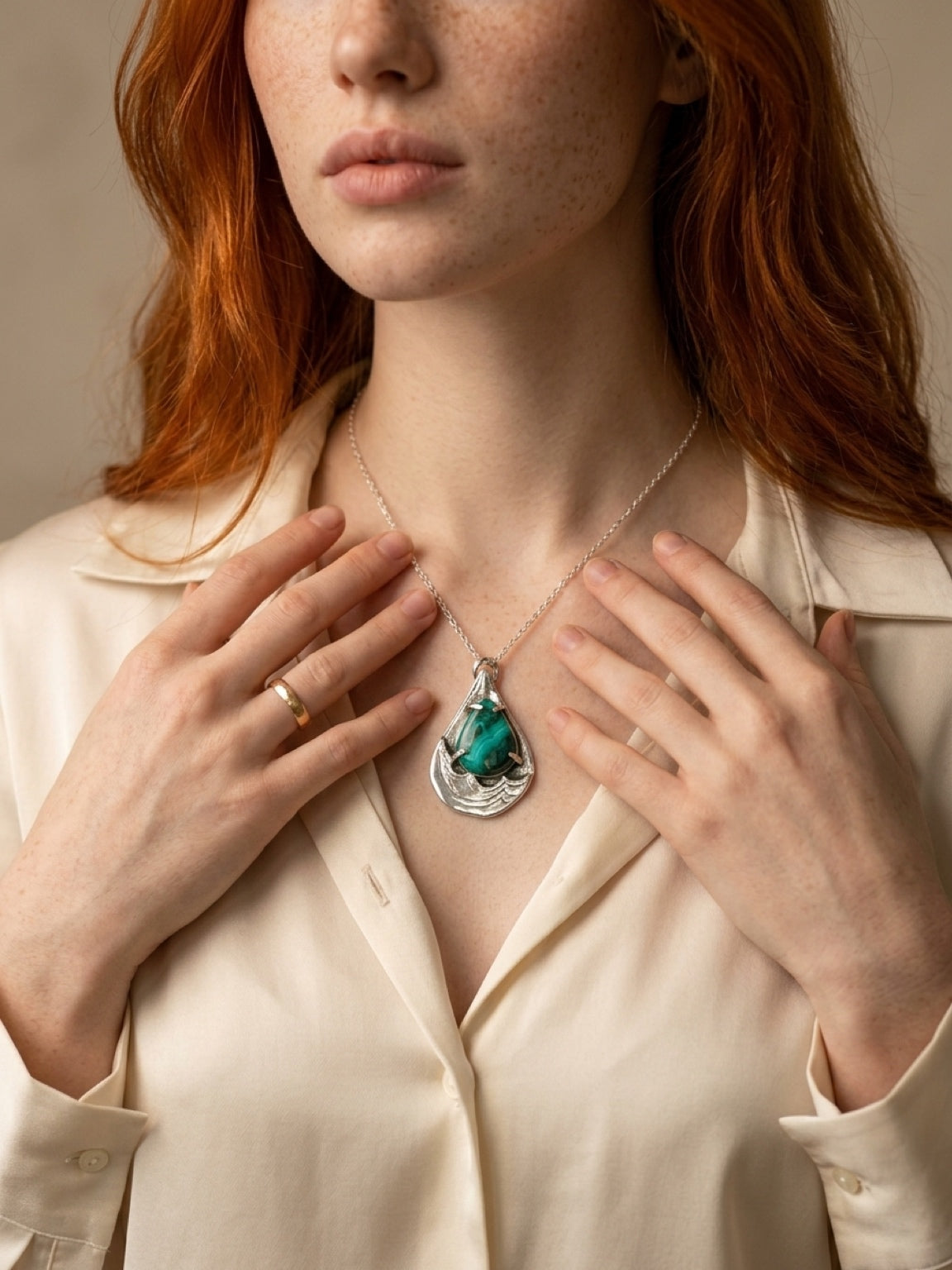 Chrysocolla Sterling Silver Water Drop Necklace