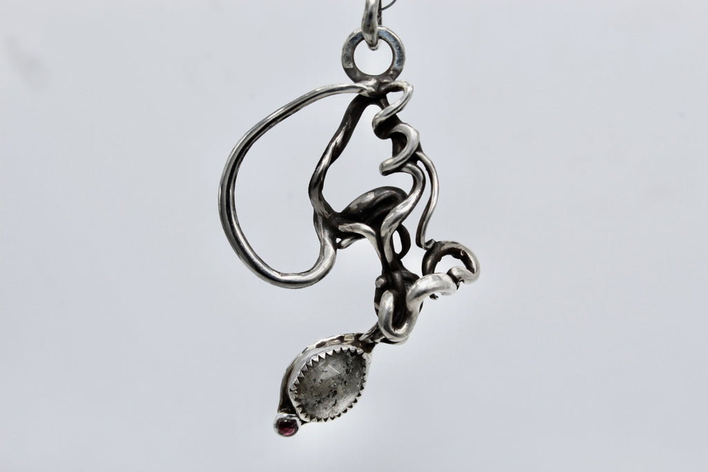 Sculptural Sterling Silver Pendant-With Herkimer Diamond & pink Tourmaline-or without gemstones