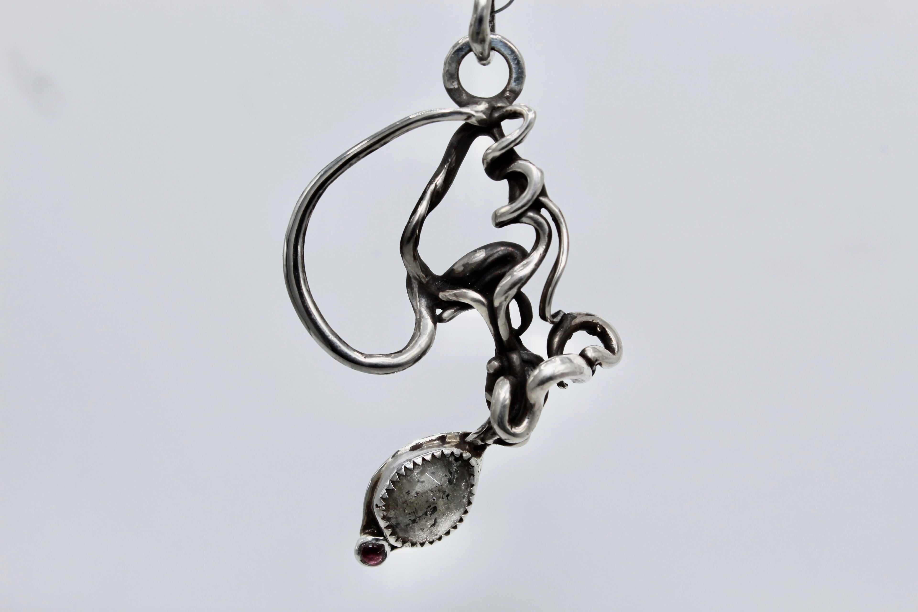 Sculptural Sterling Silver Pendant-With Herkimer Diamond & pink Tourmaline-or without gemstones