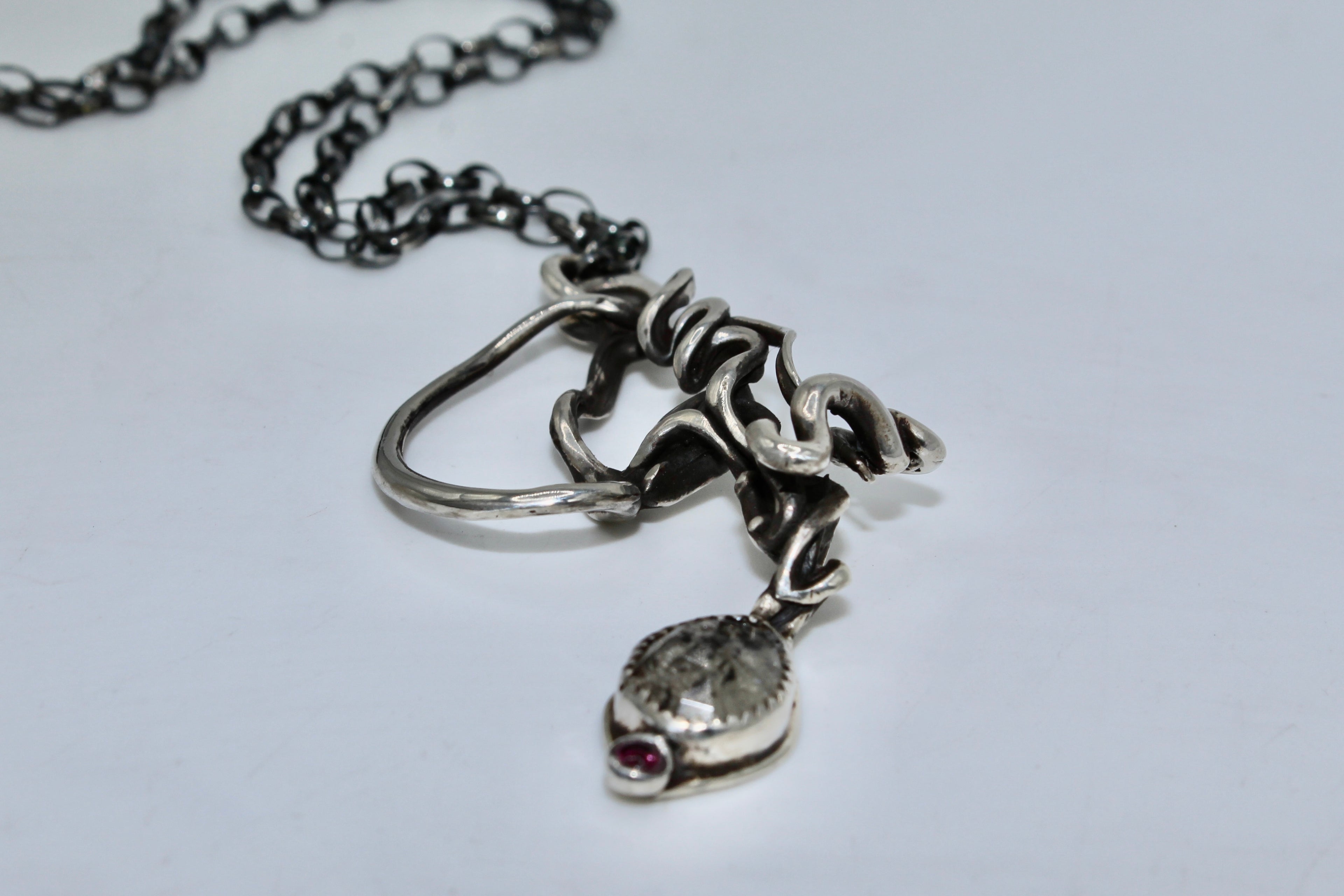 Sculptural Sterling Silver Pendant-With Herkimer Diamond & pink Tourmaline-or without gemstones