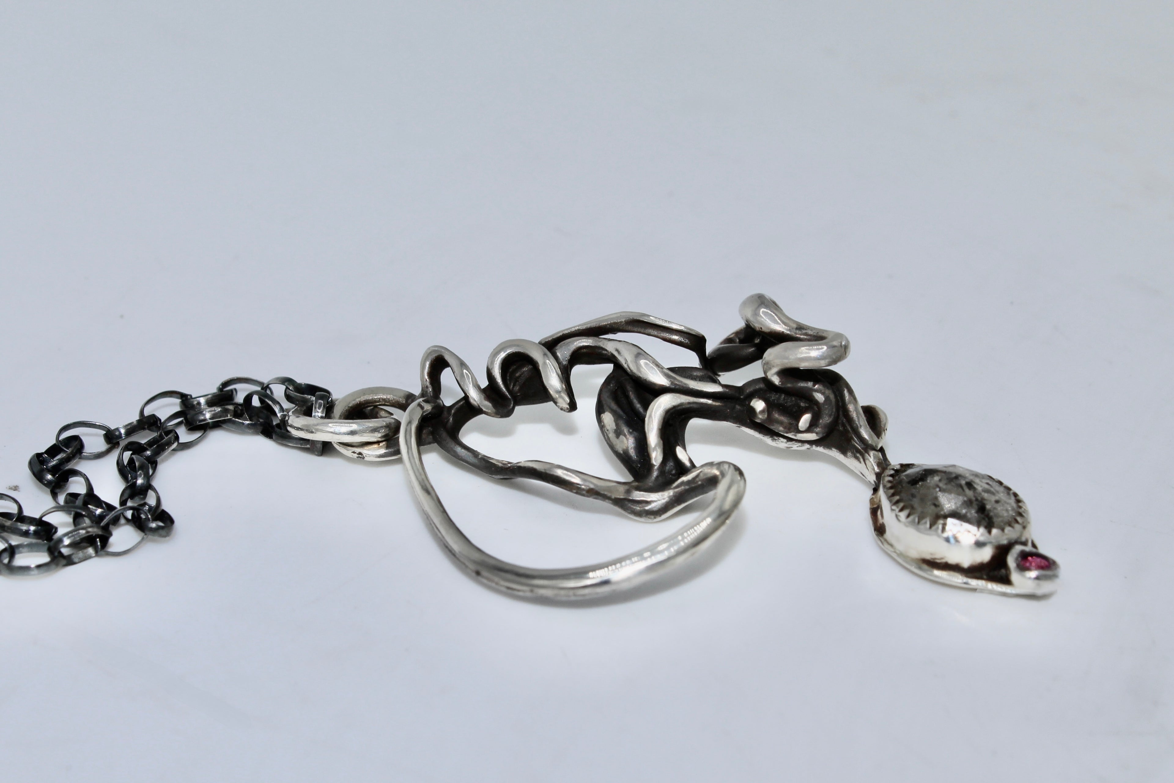 Sculptural Sterling Silver Pendant-With Herkimer Diamond & pink Tourmaline-or without gemstones