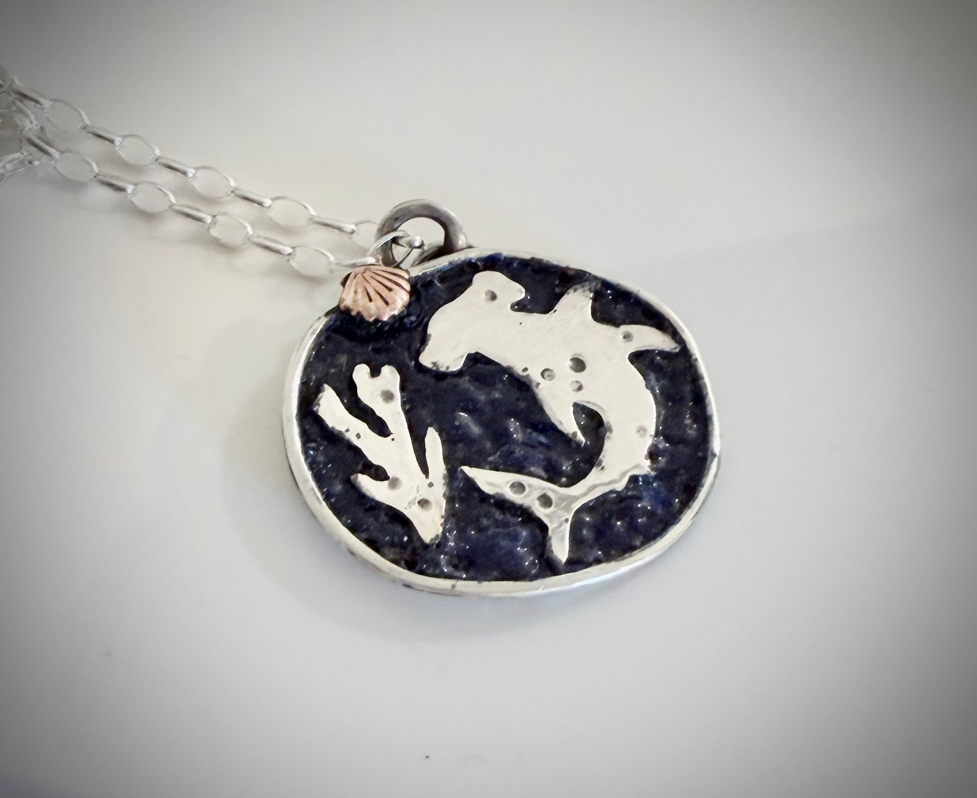 Blue Enamel Hammerhead Shark Necklace