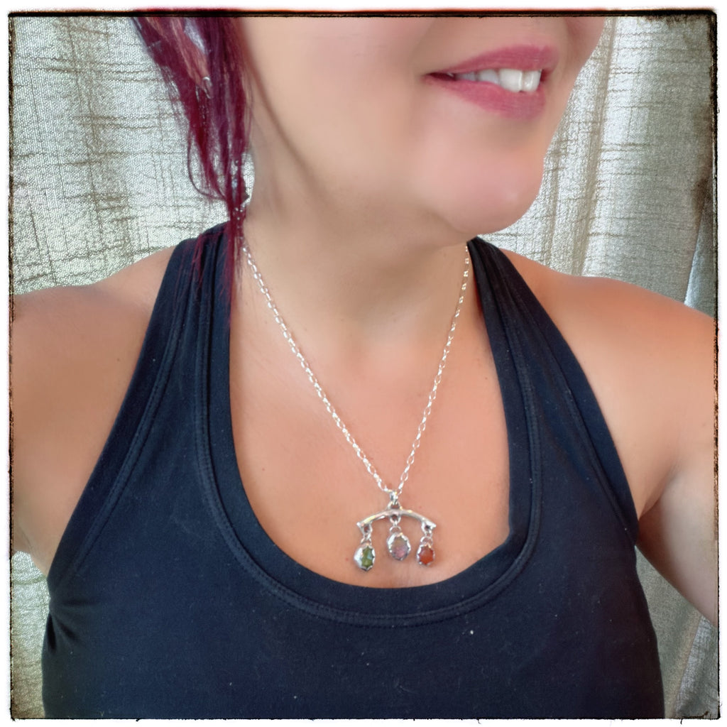 3 Rose-Cut Gemstone- Carnelian Ametrine Vesuvianite Necklace