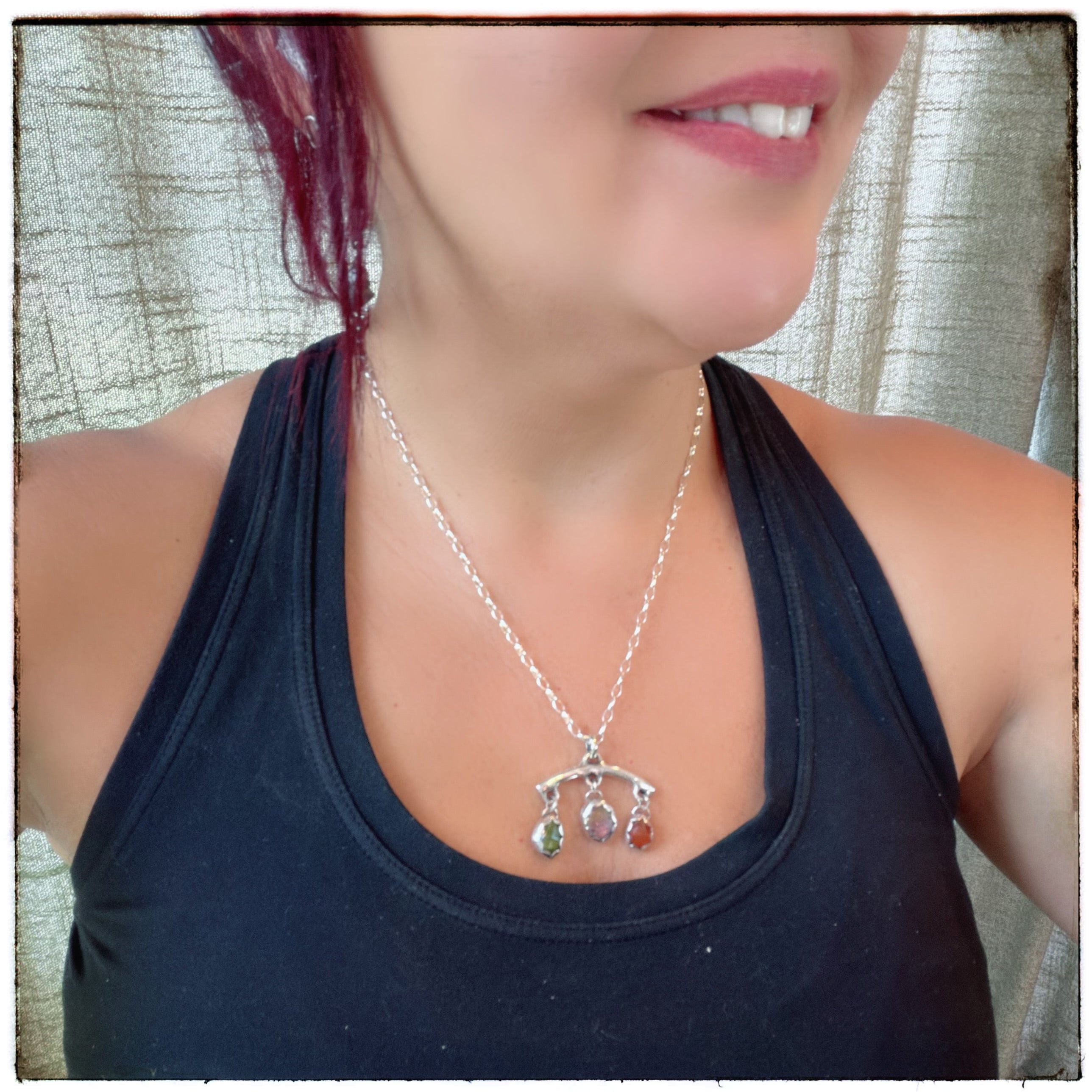 3 Rose-Cut Gemstone- Carnelian Ametrine Vesuvianite Necklace