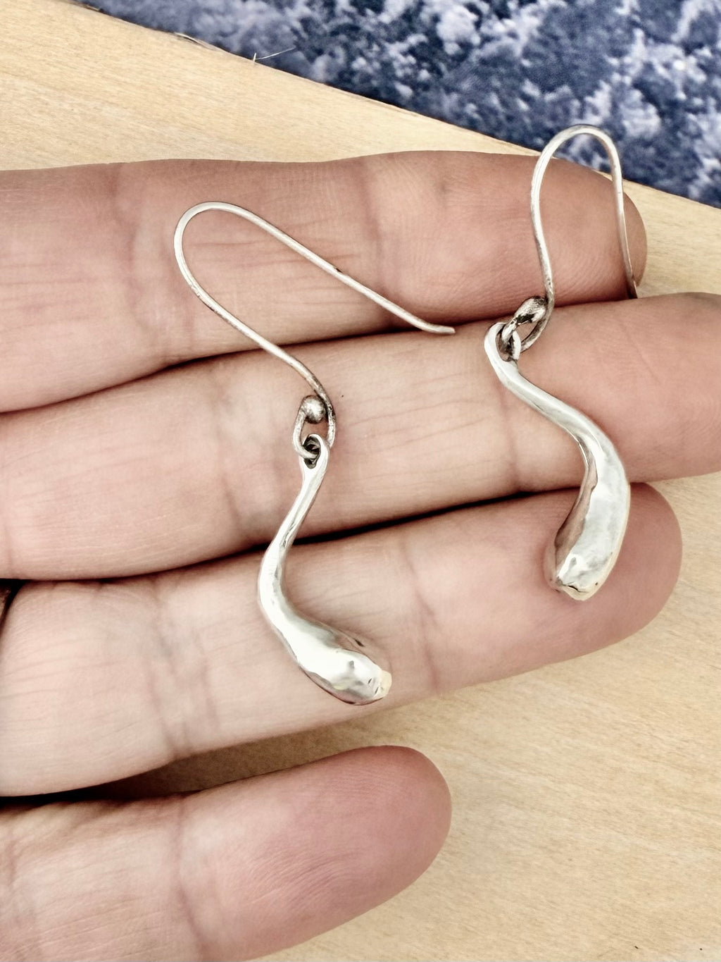 Single Water Drop Sterling Silver Earrings