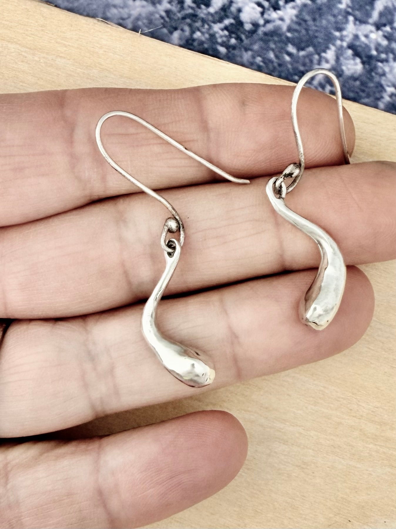 Single Water Drop Sterling Silver Earrings