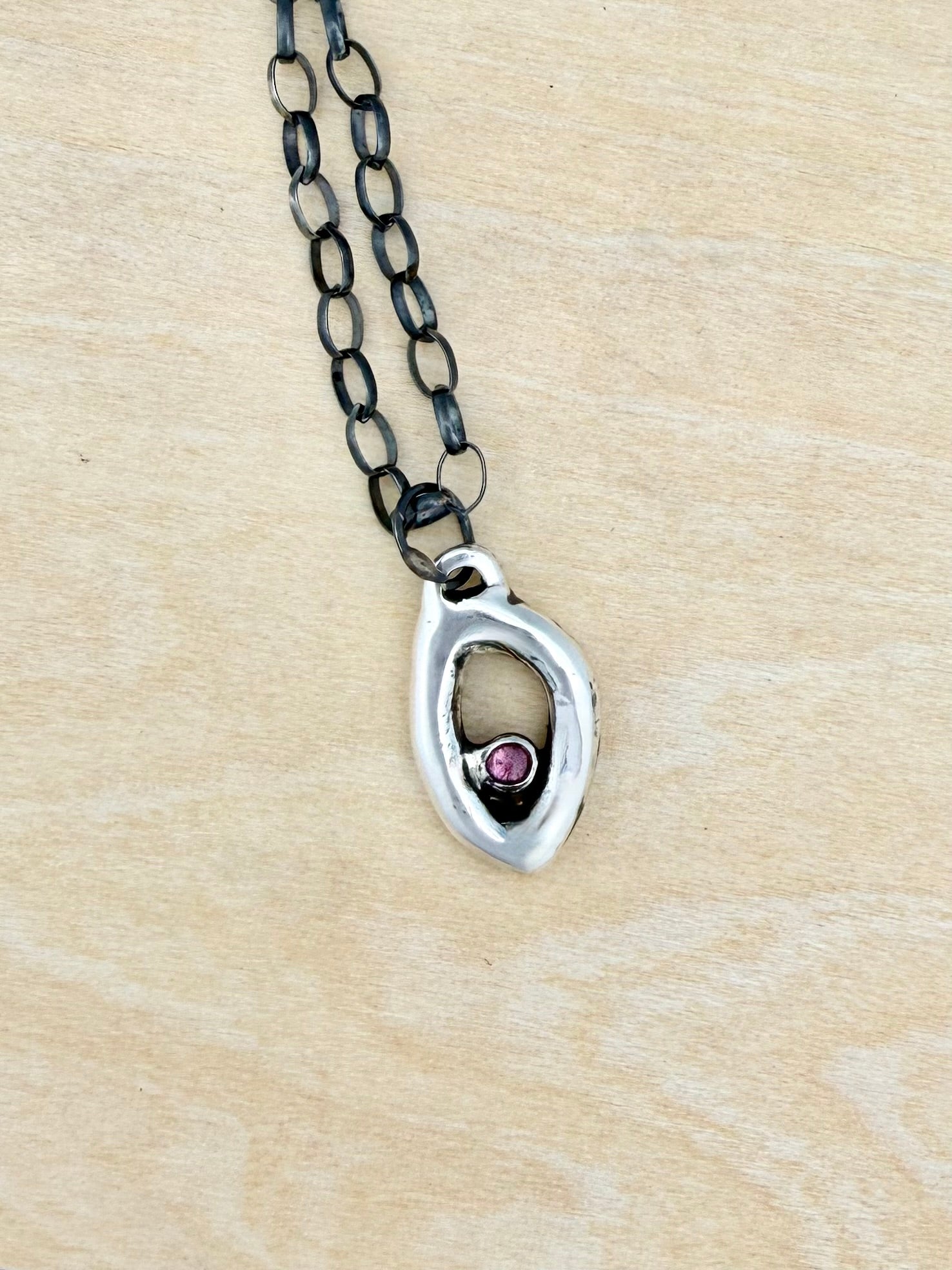 Oval Pink Tourmaline Sterling Silver Necklace