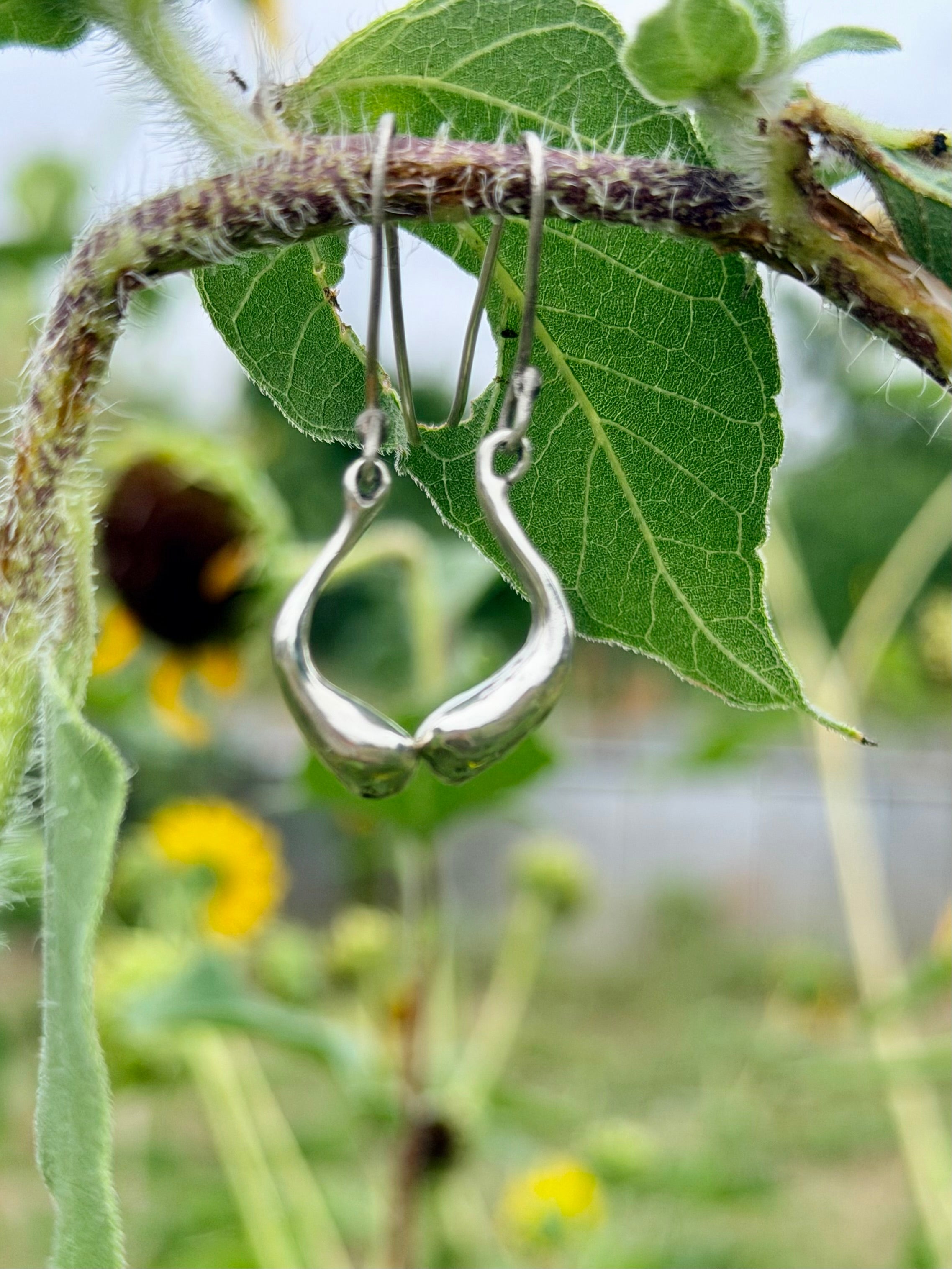 Single Water Drop Sterling Silver Earrings