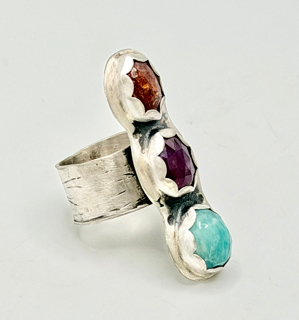 3 Stone Sterling Silver Rainbow Ring