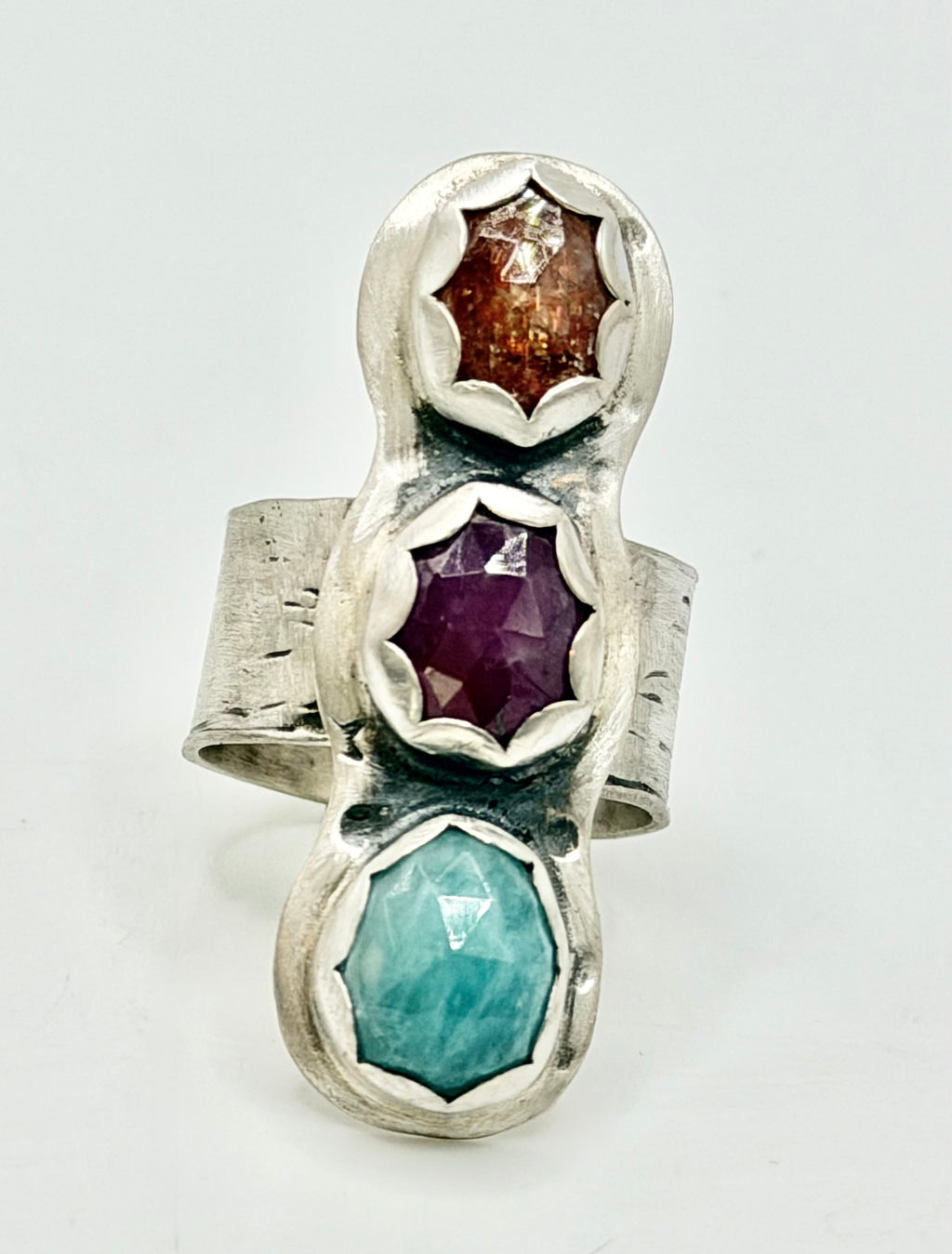 3 Stone Sterling Silver Rainbow Ring