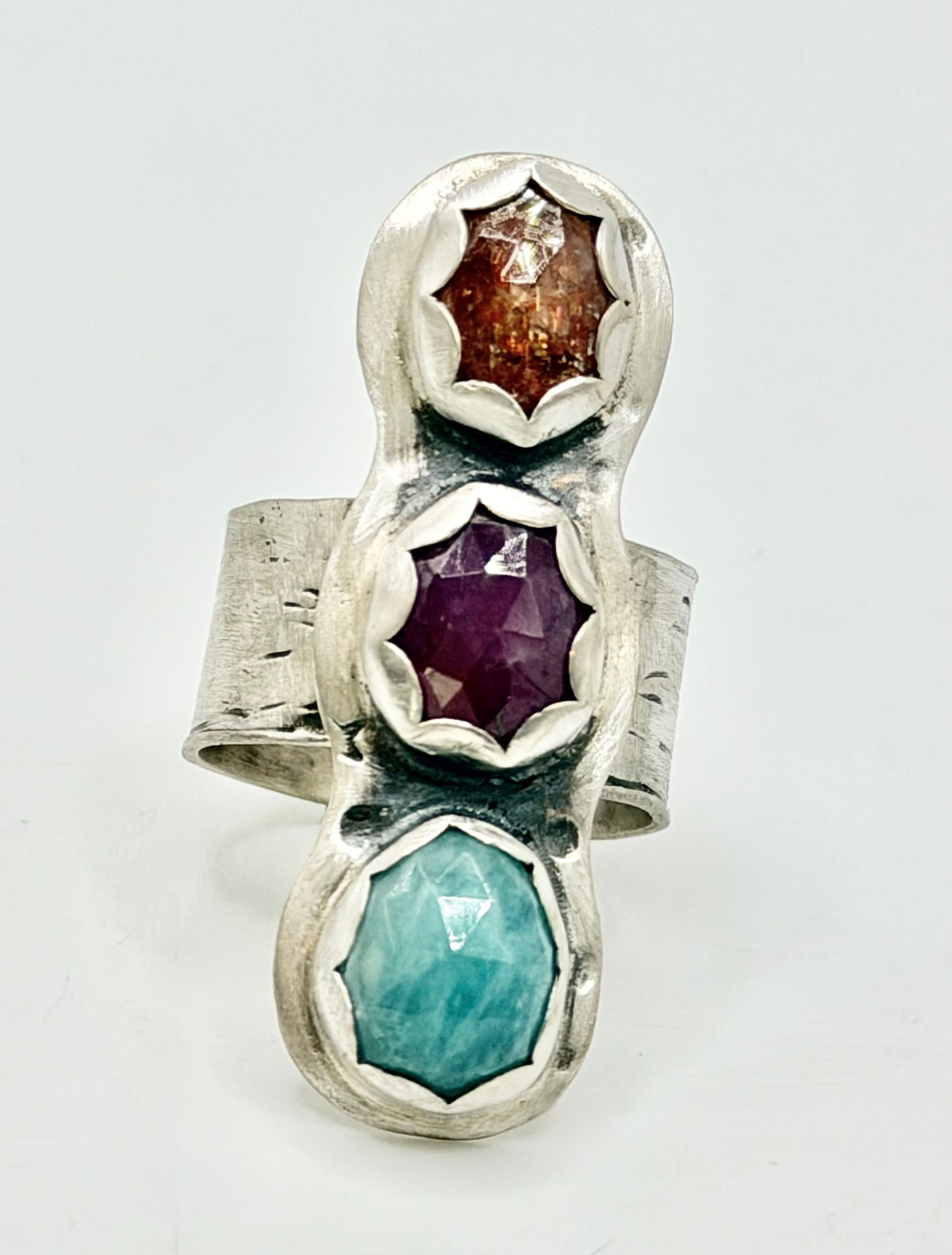 3 Stone Sterling Silver Rainbow Ring
