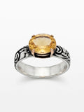 Floral Faceted Citrine Sterling Silver Band Ring