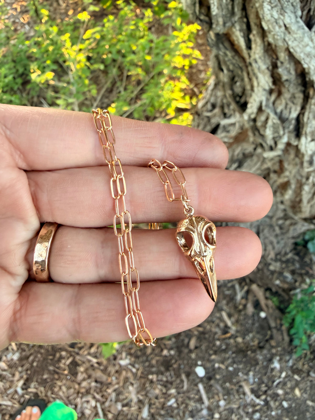 Bronze Raven Bird Skull Necklace